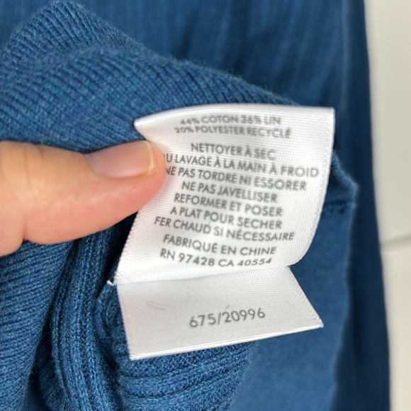 White + Warren Teal Ribbed Collared Sweater - L - Picture 7 of 8